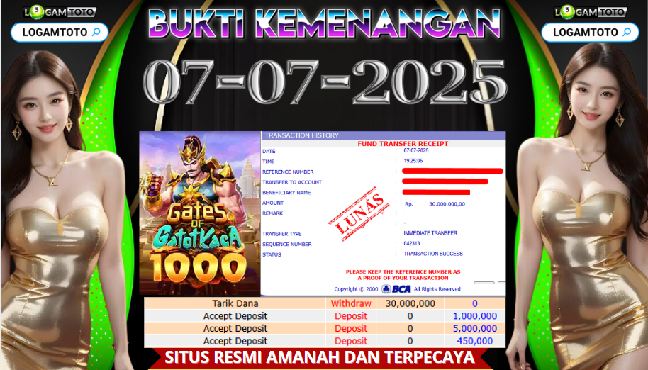 SELAMAT KEPADA MEMBER SETIA LOGAMTOTO BERHASIL JACKPOT DI PERMAINAN SLOT GATES OF GATOTKACA
